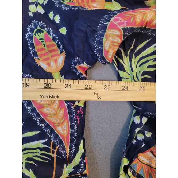 Gretchen Scott Navy Blue Cotton Tunic Beach Cover-Up Large Tropical Floral EUC - Picture 5 of 7